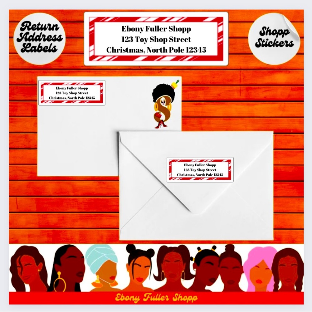 90 Christmas red stripes return address labels custom stickers.  Sticker labels